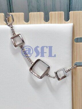 Sterling Silver Fossil Square Bracelet Retired 925 Silver Curb Square Links 7 In